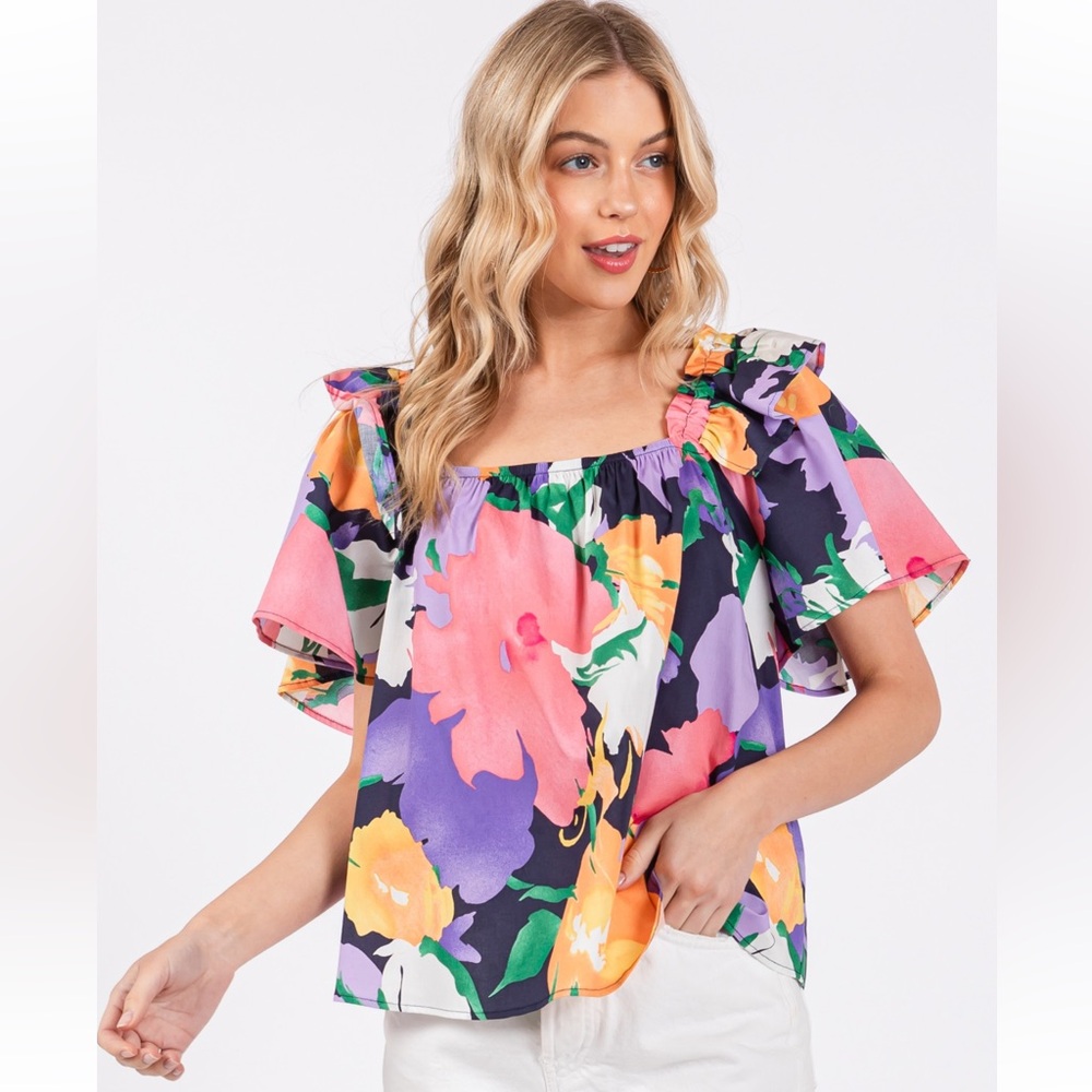 14 Boho Floral Print Ruffle Detail Top - Picture 5 of 7